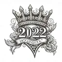 2022 font on top with az heart card with a queen crown on top tattoo design idea