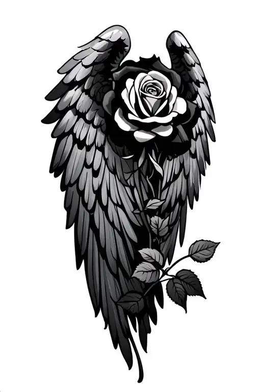 angel wings with a rose tattoo design idea