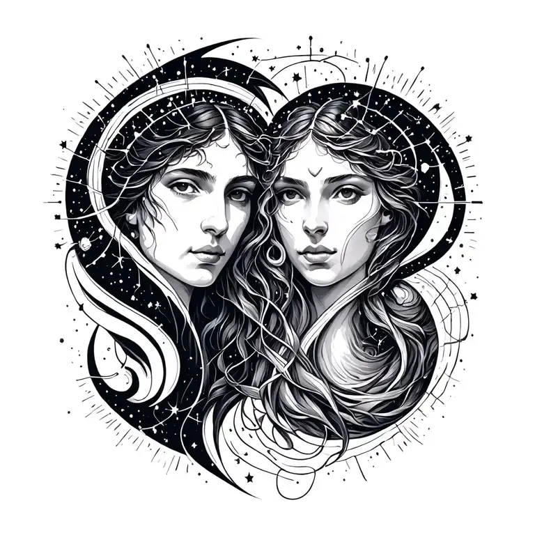 Constellations of Virgo and Aquarius, connected by a subtle line, symbolizing family and unity. tattoo design idea