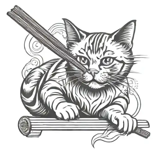 cat and chopsticks tattoo design idea