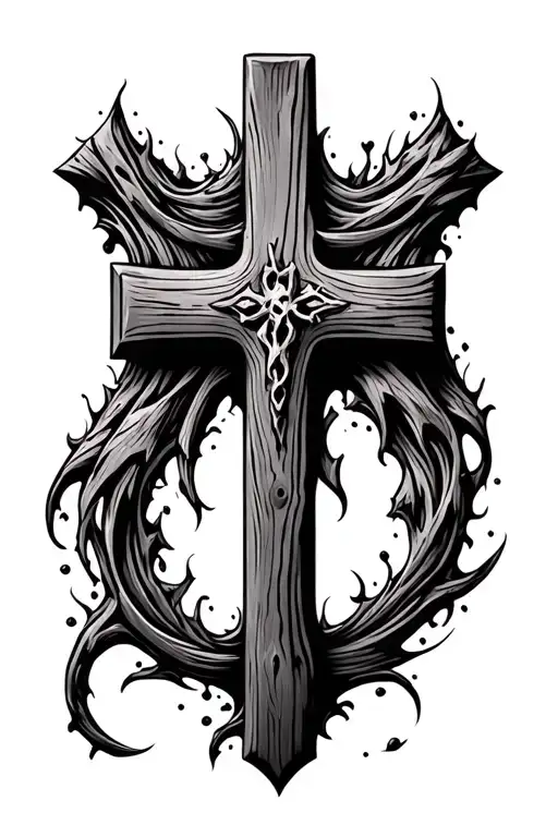 wooden cross tattoo design idea
