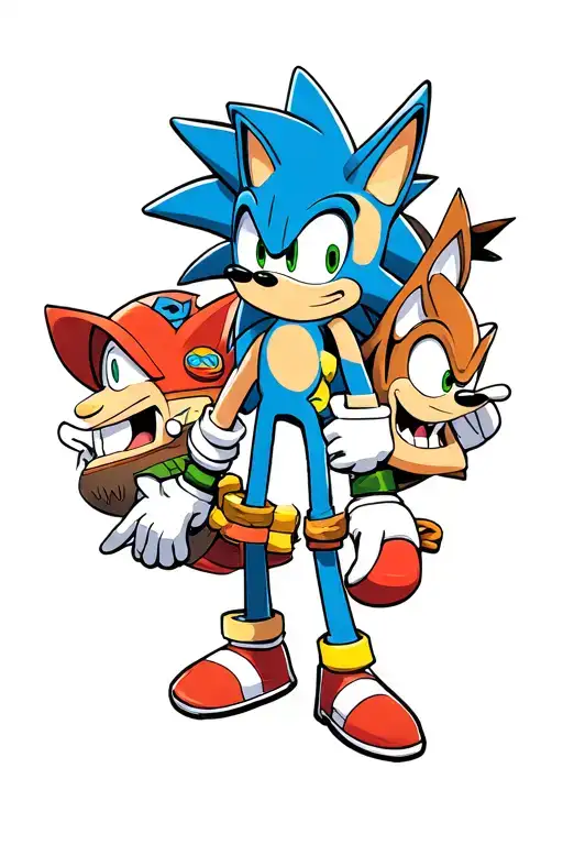 I wish on my arm a set of characters: Sonic, Crash Bandicoot, Salamèche, Carapuce, Bulbizarre, Cartman tattoo design idea