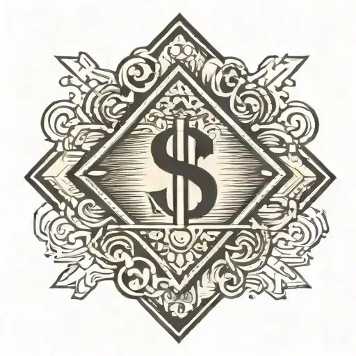 US dollar sign inside rhombus outline tattoo design idea