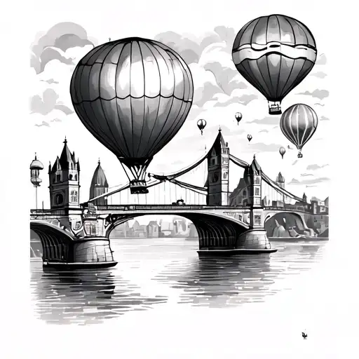 stamp tattoo with clifton sus[ension bridge and hot air balloons tattoo design idea