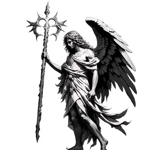 Hoodwd Archangel Raphael holding staff of healing tattoo design idea