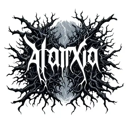 the word ataraxia with a font that has lightning-like branches  - the whole word must be there nothing else tattoo design idea