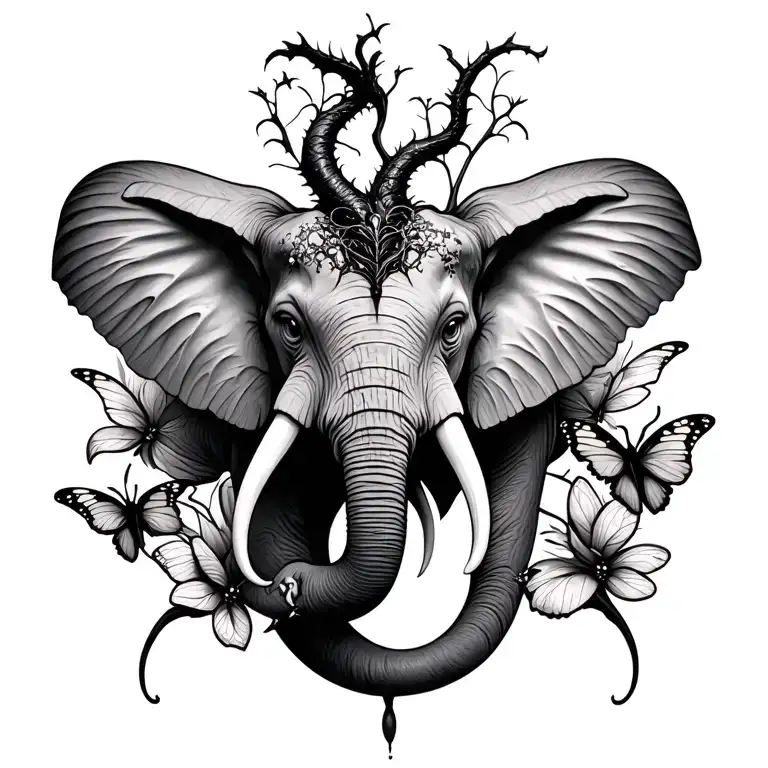 try to collage this creatures to create a unique tattoo elephant poison treemedusabutterfly maleficent semi colon  tattoo design idea