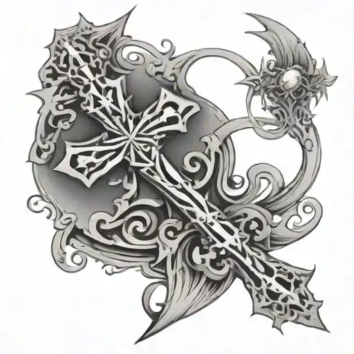cross and cyber sigilism style tattoo design idea