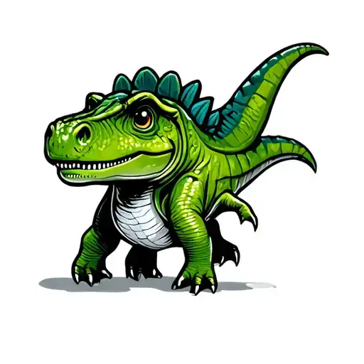 small cute green dinosaur tattoo design idea
