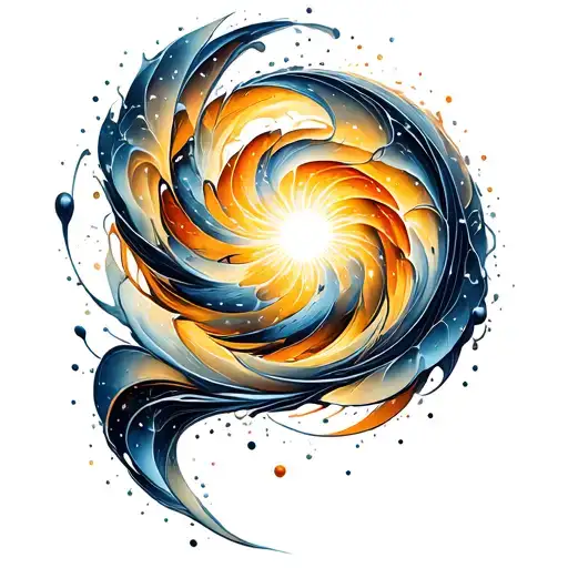 Fluid Aurora Ribbons, Translucent Soundwaves, Shattered Prism Shadows, Melting Harmony Vortex, Glowing-Broken Circle. tattoo design idea