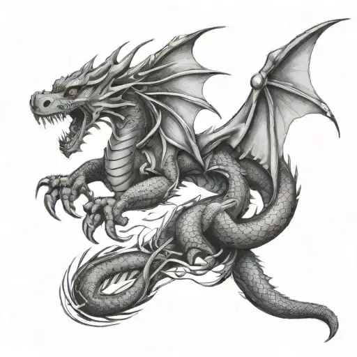 fierce dragon flying tattoo design idea