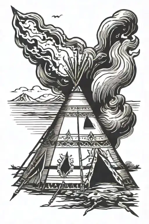 teepee, wild west, fire tattoo design idea