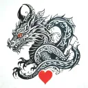 medieval dragon cuddling water colour heart tattoo design idea