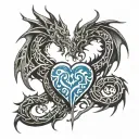 medieval dragon cuddling water colour heart tattoo design idea