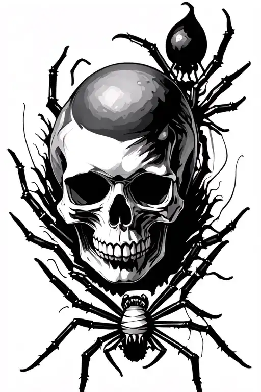 skull and spider tattoo design idea