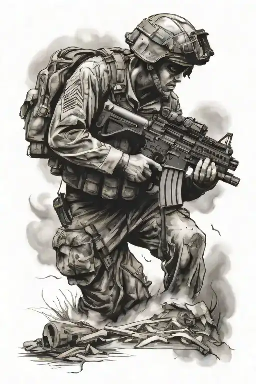 military with fallen soldier tattoo design idea