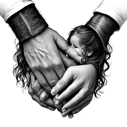 father and daughters holding hands tattoo design idea