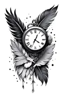 clock feathers unconditional love grief tattoo design idea
