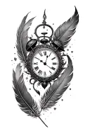 clock feathers unconditional love grief tattoo design idea