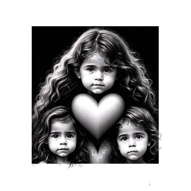 3 children love heart tattoo design idea