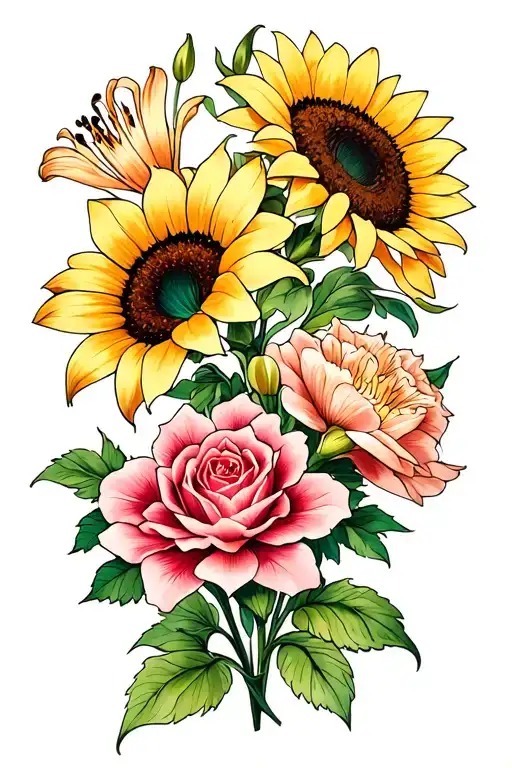 Lily,rose,carnation,sunflower tattoo design tattoo design idea
