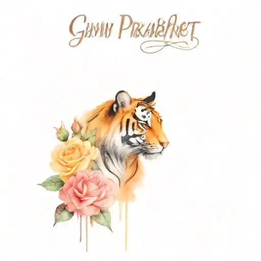 Prabhpreet, gemini, tiger, roses tattoo design idea