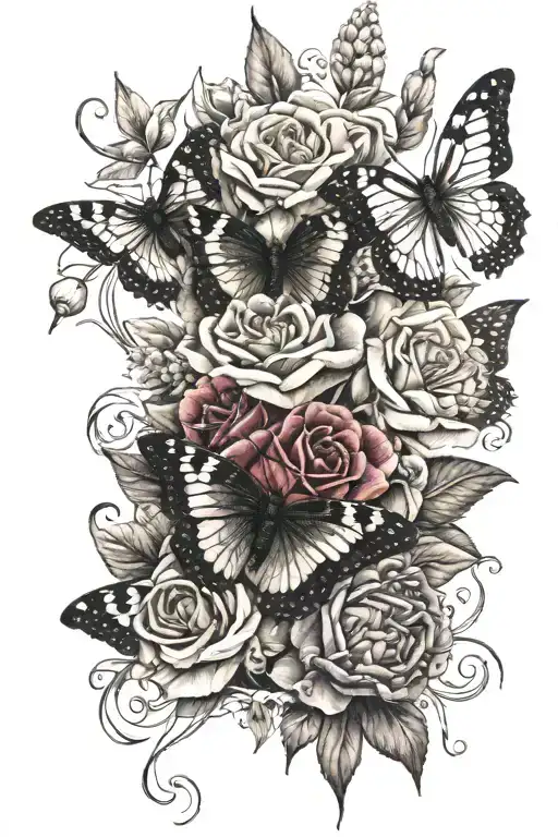 butterflies and hyacinths and roses intertwined tattoo design idea