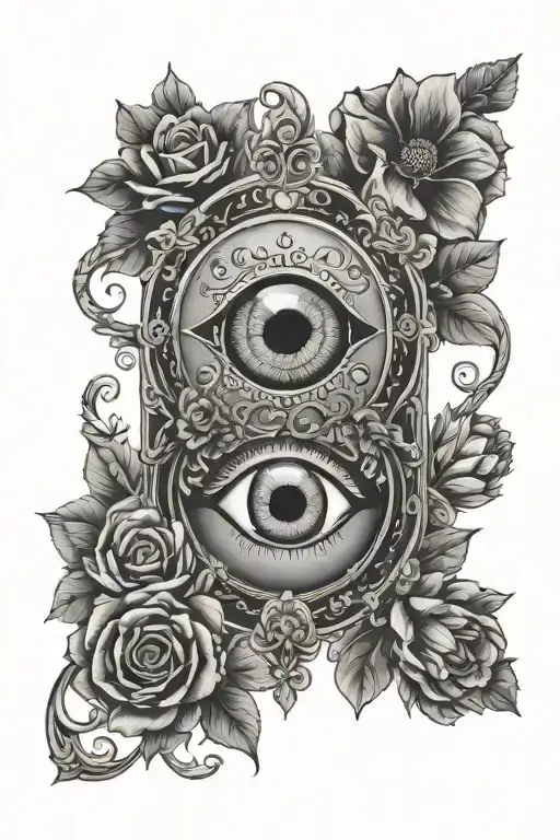evil eye floral frame book in hands tattoo design idea