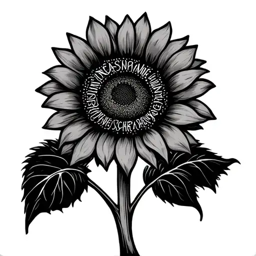 sunflower with words "find someone someday who grows flowers in the darkest parts of you" as the stem tattoo design idea