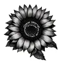 sunflower with words "find someone someday who grows flowers in the darkest parts of you" as the stem tattoo design idea