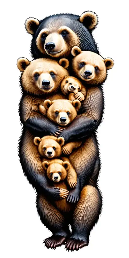 mother bear with multiple baby bears tattoo design idea