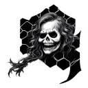 horror tattoo with honeycomb and geometric patterns behind it  tattoo design idea