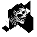 horror tattoo with honeycomb and geometric patterns behind it  tattoo design idea
