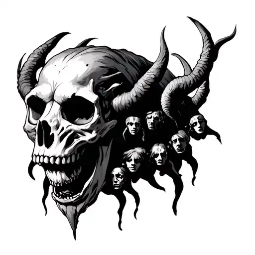 Cerberus skull surrounded by souls tattoo design idea