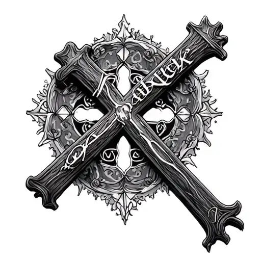 gothic cross black sabbath style with john 3 16 featured tattoo design idea