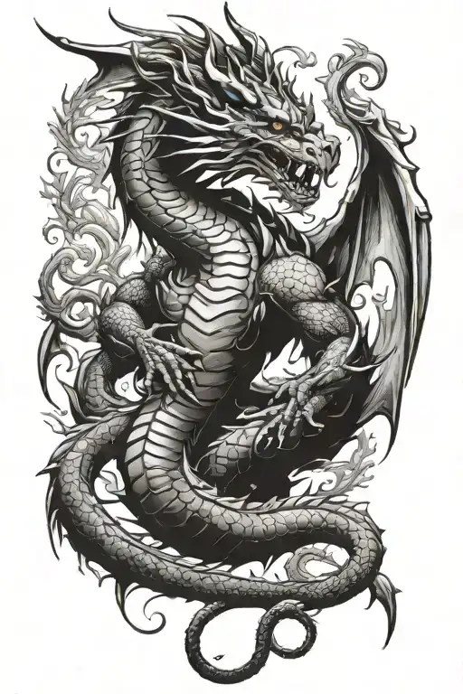 Now draw a picture of a dragon with a fairy. tattoo design idea