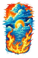 "Iv seen fire and Ive seen rsin" "Iv seen fire and Ive seen rsin" sun clouds fire rain sleeve  tattoo design idea