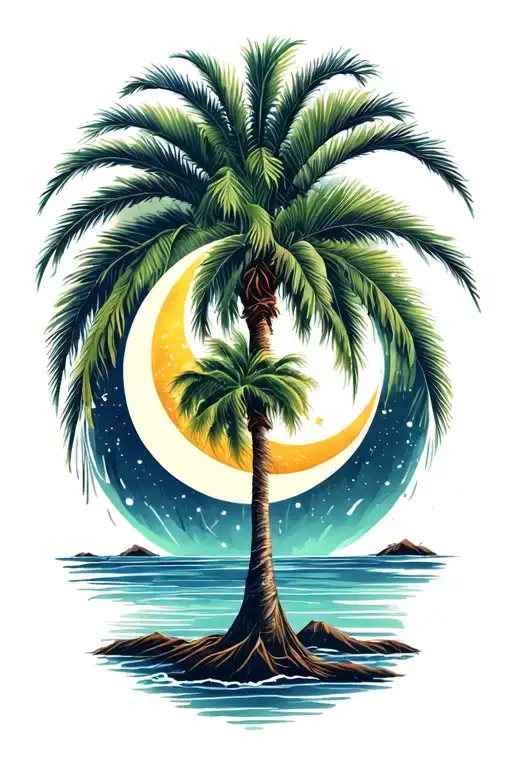 palmetto tree with crescent moon tattoo design idea