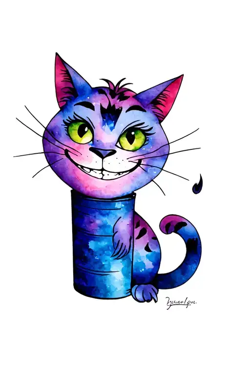 Cheshire cat with a smile in the cylinder tattoo design idea