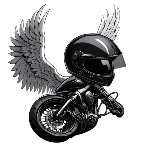 angel and motorcycle helmet tattoo design idea