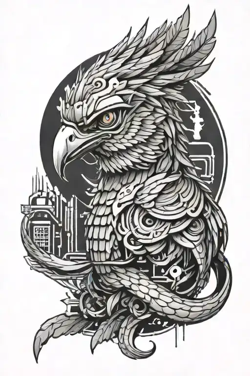 Cyberpunk Quetzal between wrist tattoo design idea