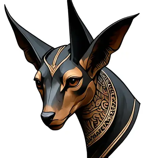 realistic forward facing Anubis head decorative l growing tattoo design idea