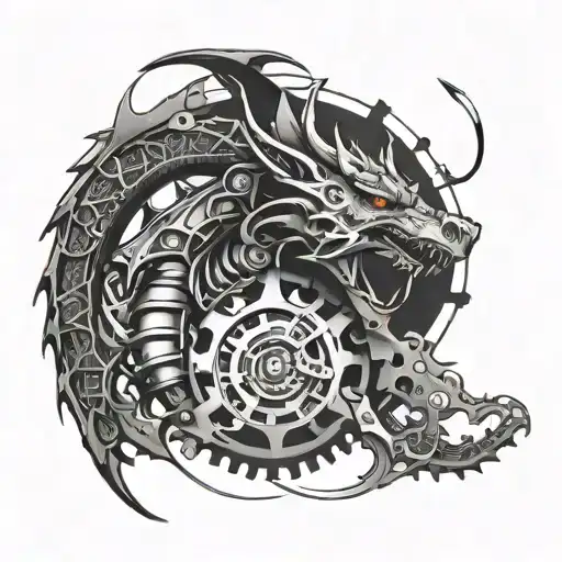 Combine a mechanical gear with a dragon motif in a futuristic style tattoo design idea
