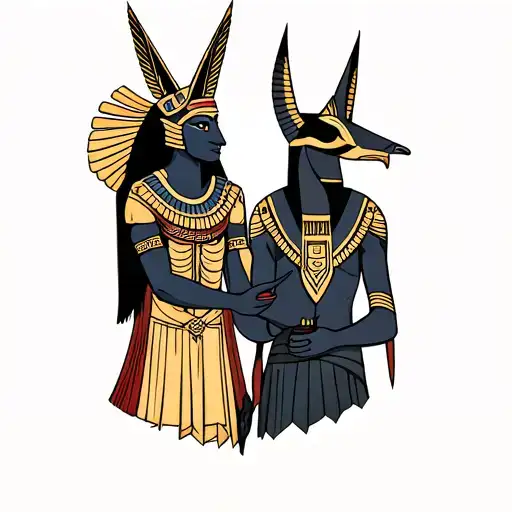 horus and anubis holding tattoo design idea