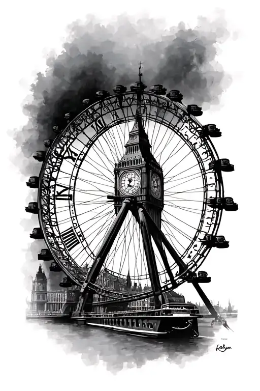 london eye and big ben tattoo design idea