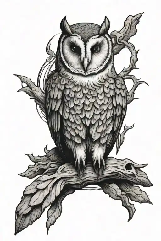 Barn owl, wolf and thurisaz rune tattoo design idea