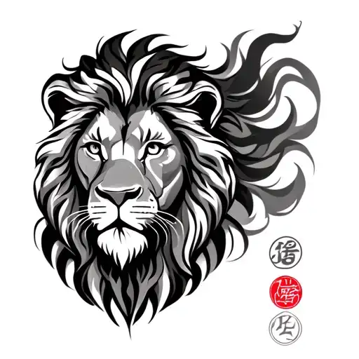 create a lion tattoo with with some mauri and japanese art  tattoo design idea