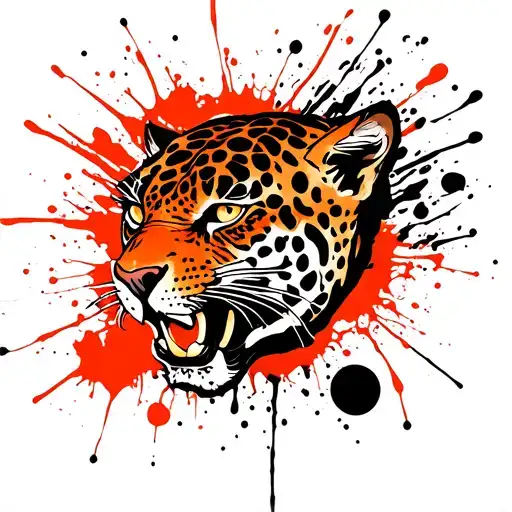 You’re a traditional sailor Jerry style tattoo artist. You are to design a traditional jaguar with an orange pickleball  tattoo design idea