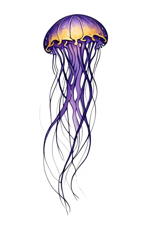 jellyfish purple gold tattoo design idea