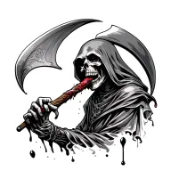 grim reaper licking blood off his scythe with a smile tattoo  tattoo design idea